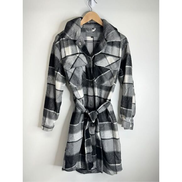Blank NYC‎ Flannel Jacket Size Small Plaid Gray Black Button Down Long Sleeve - Picture 1 of 10